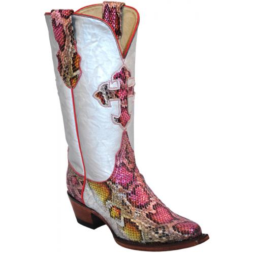 Ferrini Ladies 90661-20 Pink / Silver Classic Python Print Boots